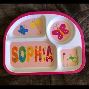 2 "Sophia" melamine kid's trays, bright/fun.